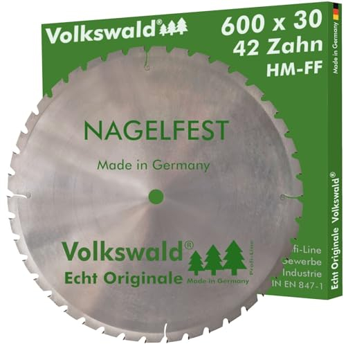 Volkswald ® HM-Sägeblatt FF 600 x 30 mm Z= 42 Nagelfest Kreissägeblatt für Brennholzsäge Wippsäge Tischkreissäge f. Bauholz Brennholz Schalholz Schaltafel Gasbetonstein Faserplatten Massivholz