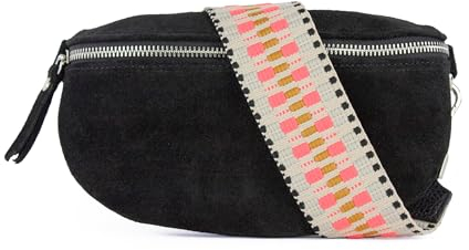 lePelou Bauchtasche aus Veloursleder, Wildleder Bauchtasche, Festival Tasche, Cross Body Tasche, Gürteltasche, Geschenk (Schwarz 1, M)