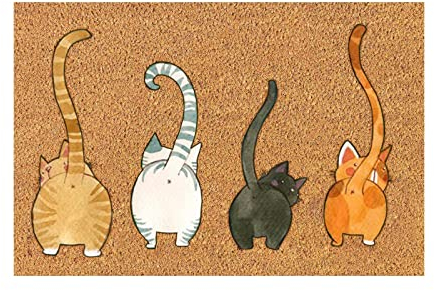TianWlio Flur Vier Katzen lustige Gesäß Bedruckte braune Klassische Polyester-Bodenmatte Fussmatte Aussen Haustür Fußabtreter Fußmatte (Brown, One Size)