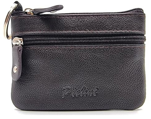 Pielini - Monedero pequeño de Piel 2 Cremalleras y Llavero. Monedero para Hombre. Espacios para Monedas, Tarjetas y Billetes. Diseñado en España. (Marrón)