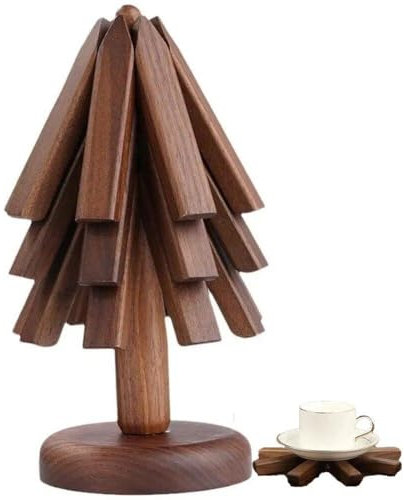 Glixoft Tree Shape Trivet Wooden Hot Dishes Pad Plates Pots Holder Heat Resistant Coaster Table Mat for Kitchen Hot Tea Dishes