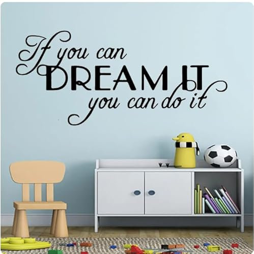 Wandaufkleber, Heimdekoration, „If You Can Dream It You Can Do It“, Aufkleber, Wandtattoo, schwarz, 26 cm x 57 cm
