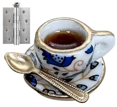 Hinge Heads Decorative Topper, Vintage Teacup and Teaspoon Nail Setter Door Topper Decoration, Creative Hinge Head Home Decor, Miniature Door Frame Hinge Top Decoration for Outdoor Indoor