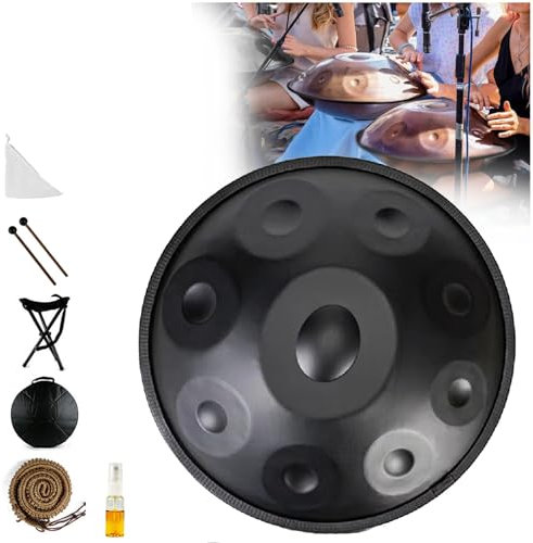 XNZJHPP 9-Noten-Stahlhandtrommel, 432-Hz-Handpan-Stahltrommeln, Handpan in g-Moll, 18-Zoll-Handpan-Trommelinstrumente für mit Handpan-Tasche (C)