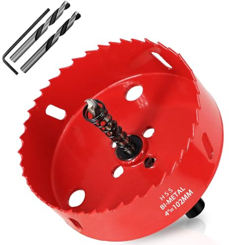KACNON Lochsäge 102mm, Universal Schnellarbeitsstahl HSS M42 Bi-Metall Lochsägen mit Sechskant-Schaft und Bohrer, Komplette Größen, für Holz, Kunststoff, Gipskarton, Blech, Rot