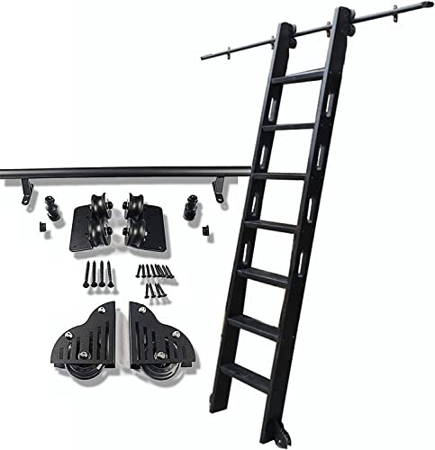 Schiebeleiter-Hardware, Rollleiter-Komplettset für Bibliotheken (ohne Leiter) | 3,3 bis 20 Fuß Lange, Mobile Leiterschiene aus rundem Stahlrohr | Mit Bodenrollen (Größe: 3,3 Fuß/100 cm Schie