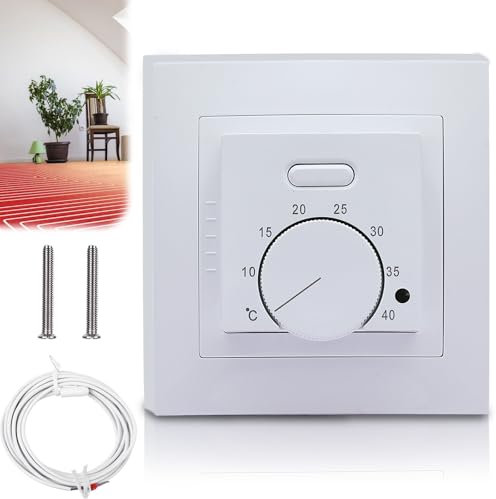 Thermostat de Chauffage par Le Sol, 230 V 16 A, Thermostat d'ambiance encastré pour Chauffage par Le Sol, Thermostat mécanique pour Chauffage par Le Sol avec sonde de Sol de 3 mètres