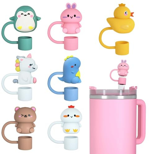 Stanley Cup Straw Covers Cap for 30&40 Oz Tumbler, 10mm Reusable Straw Tips Lids Dust-Proof Topper, 7 pcs Cute Pattern