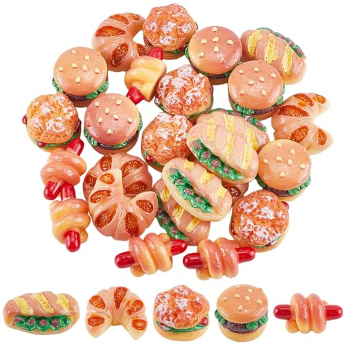 GORGECRAFT 1 Box 25 Stück 5 Stile Miniatur Fast Food Set Kunstharz Lebensechte Hamburger Hotdog Brot Modell Lebensmittel Requisiten Puppenhaus Dekoration Küche Café Zubehör Für Puppenhaus Zuhause Part