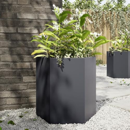 Xichuzi Pflanzkübel Anthrazit Sechseckig 46x40x45 Stahl, Blumentopf Gross, Blumenkasten Balkon, übertopf, Pflanzkasten, Flowerpot, Kräuterbeet Für Die Küche, Vertikalbeet - 851112