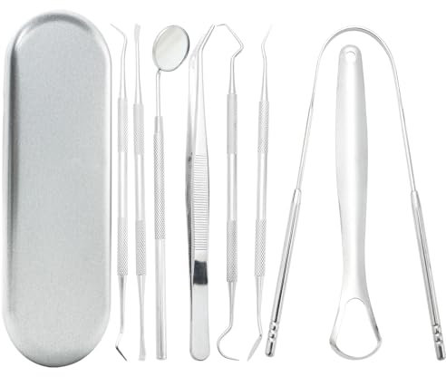 Set per la cura dei denti da 8 pezzi – kit pulizia denti tartaro – specchietto dentista per bocca – raschietto lingua – togli tartaro professionale – adatto per la pulizia orale e la cura dentale