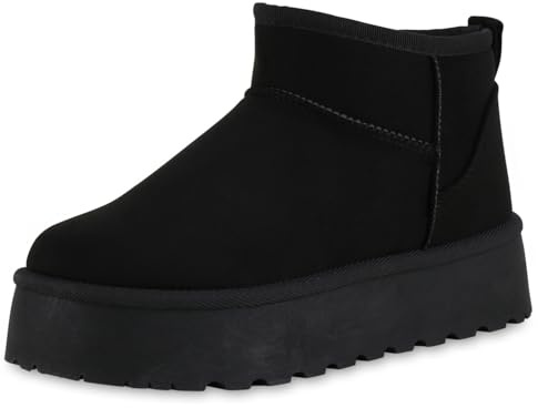 VAN HILL Damen Winter Boots Plateau Profilsohle Bequem Schuhe 216567 Schwarz 37