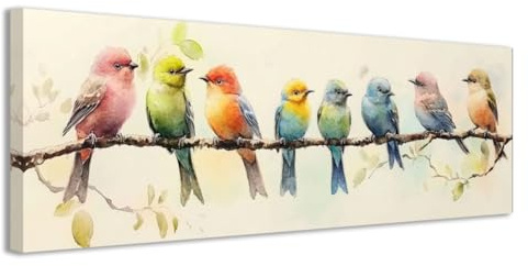 CCWACPP Leinwand WanddekoVögel auf ÄstenKunstbilderbunte Vogel Blumendrucke für KücheSchlafzimmerWohndeko gerahmt (20x60cm)