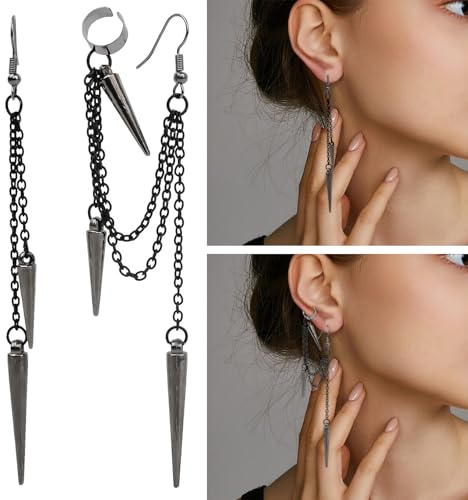 ELNX Gothic Schwert Ohrringe, 1 Paar Ohrringe, Schwarzer Gothic Schmuck, Punk Quasten Hängeohrringe für Männer und Frauen