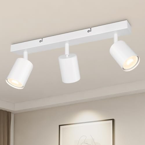 TaFiCo Deckenstrahler LED 3 Flammig - Deckenlampe Strahler Innen Weiß GU10 - LED Deckenleuchte Spot Schwenkbar Modern - Wandstrahler Deckenspot für Wohnzimmer Schlafzimmer Küche - Ohne Leuchtmittel
