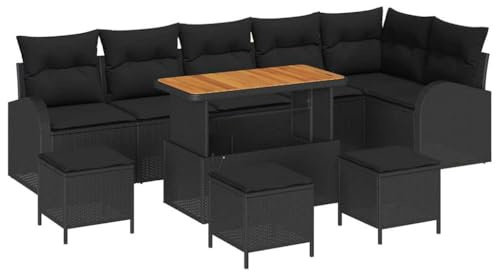 vidaXL 10-teiliges Garten-Sofa-Set aus Poly-Rattan mit schwarzen Kissen. Modulares Design für Gartenmöbel. Perfekt für Terrasse, Essbereich oder zum Entspannen zu Hause. Wetterfest und stylisch.