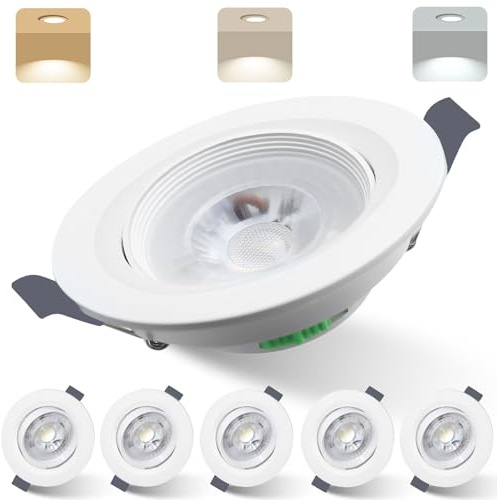 LED Einbaustrahler 230V Dimmbar, 30° Schwenkbare 70-80mm Lochmaß 7W Ultra Flach IP44 Spots Warmweiß Neutralweiß Kaltweiß Deckenspots für Badezimmer Küche Wohnzimmer, Weiss, 6er Set