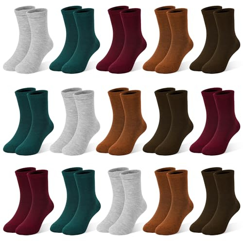 ZERULETS 15 Pairs Boys Girls Crew Socks Kids School Socks for 1-13 Years | Solid plain black white grey socks, elastic breathable fabric, comfortable fit for toddlers school, sports and daily wear