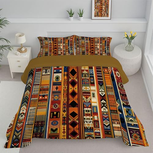 JEDTAKCT Rautenstreifen Bettdecke 140X200Cm 4 Jahreszeiten, Ethno Geometrisch Ganzjahresdecke 140X200Cm, Weiche Bettdecke Ohne Bezug, Waschbare Bettdecken Rostbraun Steppdecke Schlafdecke