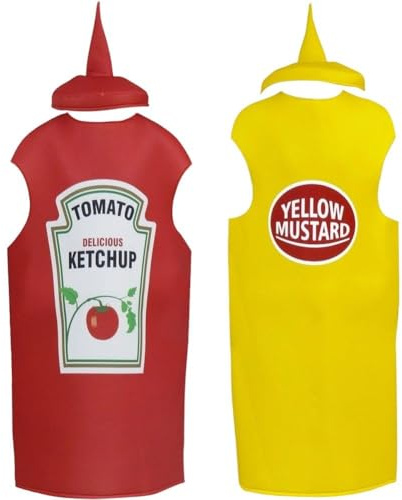 Bemvp 2-teiliges Unisex-kostüm Für Erwachsene, Cosplay, Ketchup Und Senf, Halloween-Liebhaber, Verkleidung, Lustige Essens-Tunika Für Paare, Maskottchen-Outfit