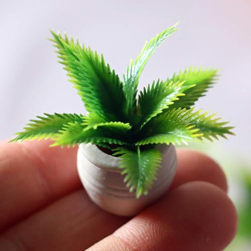 1:12 Scale Mini Potted Plants - Resin Botanical Decor for Dollhouse Kitchens and Living Rooms, Evergreen DIY Craft Accessories with Lifelike Foliage