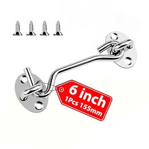OHiZVZV 6 Zoll Sturmhaken mit Öse 1 Stück aus Verstärktem Edelstahl, Türverriegelung Haken mit 4 Schrauben für Türriegel Innentür Außentür Fenster Garagentor Scheunentor (Silber)