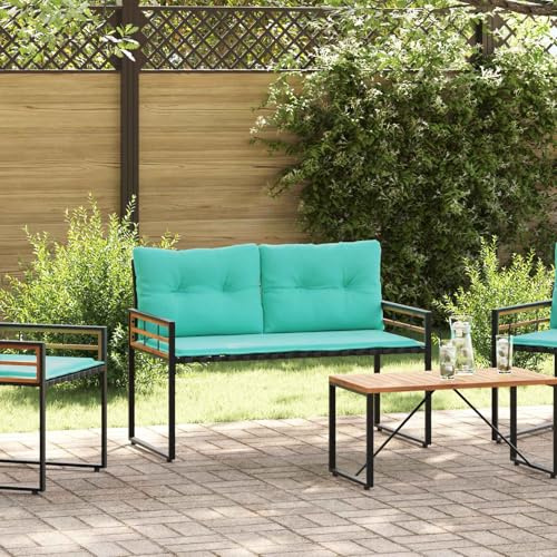 Teenpull Holz-Lagenbank, Uni Türkis, 114x55x77 cm, Akazienholz, pulverbeschichteter Stahl, verstellbare Füße, wetterfest, für Garten, Balkon, Terrasse