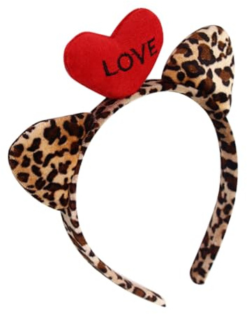 MAGICLULU Haarreif mit Leopardenmuster und Katzenohren Herz Design Plüschmaterial Bequemes Stirnband für Valentinstag Cosplay und Make Up