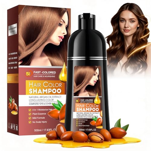 Brown Hair Dye Shampoo 3 in 1, 500ml haarfarbe Brown haarfärbeshampoo für Männer und Frauen, haarfarbe shampoo Gegen Graue Haare, Sofortiges Haarfärbeshampoo