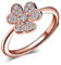 Yumilok Jewelry - Anello regolabile in argento Sterling 925 con zirconia cubica, con trifoglio e fiore lucido, per donne e ragazze, placcato oro rosa