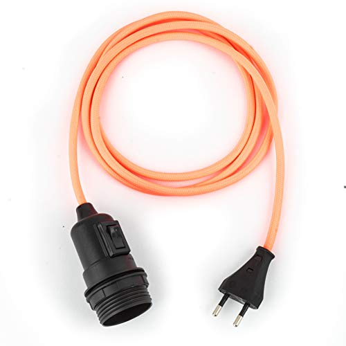 5m Plug-In Lampe FUCHSIA-PINK, Textilkabel mit Lampenfassung aus Thermoplast (TEILGEWINDEMANTEL) mit Schalter und Eurostecker