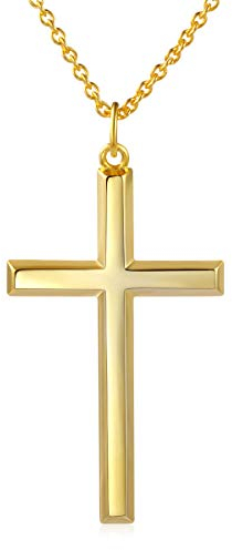 DAOCHONG Hommes Croix Chaîne S925 Argent Sterling Hommes Croix Collier 14k Plaqué Or Jaune Croix Pendentif Collier pour Hommes Femmes, Chaîne 24 pouces