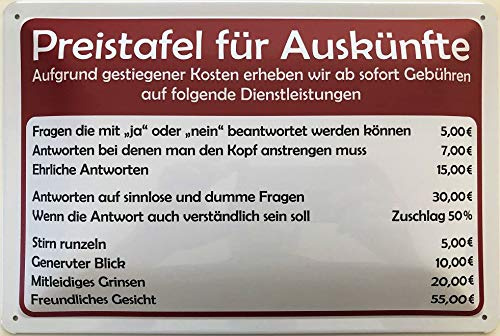 Deko7 Blechschild 30 x 20 cm Informations Schild: Preistafel für Auskünfte