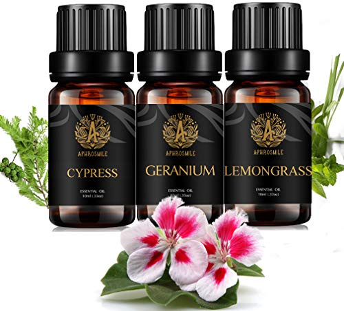 100% reine Zypresse ätherisches Öl Set für Diffusor, 3X10ml therapeutische Qualität Geranium ätherisches Öl Kit für Massage, Aromatherapie Zitronengras ätherisches Öl Set für Kerzenherstellung