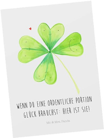Mr. & Mrs. Panda Postkarte Blume Kleeblatt - Geschenk, Sommer Deko, Einladung, Ansichtskarten, Ansichtskarte, Umzug, Glück, Glücksbringer, Blumen,
