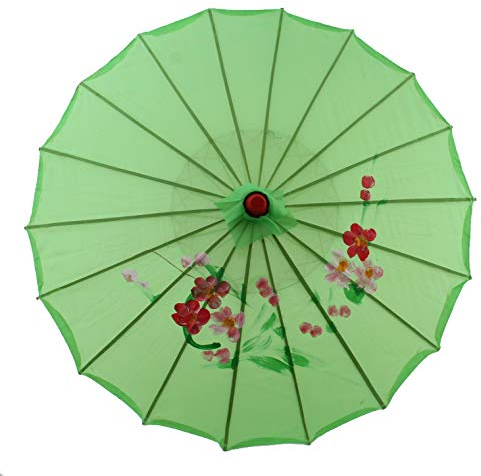 AAF Nommel Sonnenschirm Deko Schirm Kunstfaser wasserfest Bambus Holz Bali Ø 55cm (Grün)