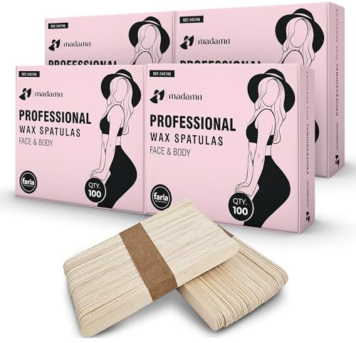 Madamn Professional Wooden Wax Spatulas 4 x 100 Pack - Natural Birch Wax Sticks, Multi-Use Wax Applicator Sticks for Hair Removal, Plant Labels, Crafting Tools - Eco-Friendly Disposable Wooden Sticks
