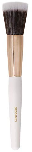 DESSINES Pinceau de maquillage professionnel Vegan avec manche en bois naturel (blanc/or) (duo fibre TU788)