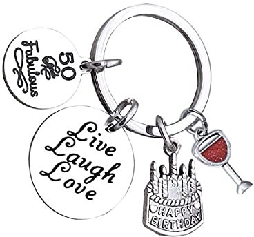 Porte-clés anniversaire, 50e anniversaire cadeaux pour femmes hommes cadeaux d'anniversaire en acier inoxydable anniversaire porte-clés porte-clés bijoux cadeaux pour maman grand-mère (50e).