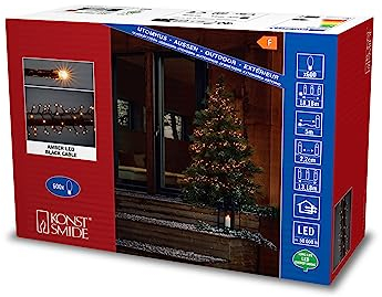 Konstsmide Micro LED Compactlights, 600 bernsteinfarbene Dioden, 30V Außentrafo (IP44), 6W, schwarzes Kabel - 3868-800, 3868-800EE, 600 LEDs, Schwarz