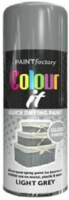 HOMION Colour it prime spray paint 400ml sunshine gloss or matt finish quick drying metal wood aerosol (6, LIGHT GREY GLOSS)