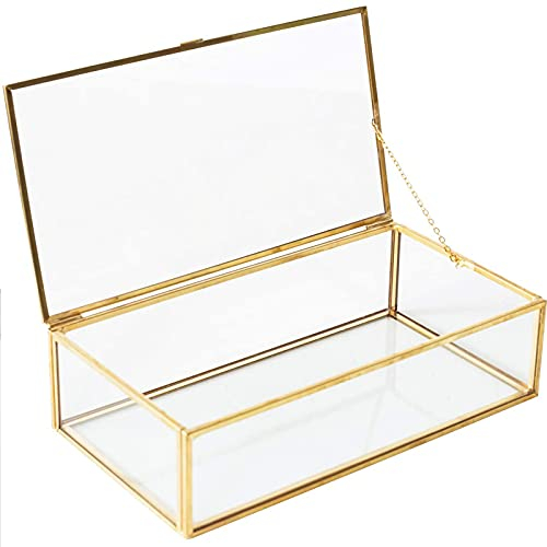 shajiahao Glas Schmuckschatulle,Geometrisches Schmuckschatulle,Goldene Vintage-Schmuckschatulle,Retro Glasschmuck Display Aufbewahrungsbox,für Wohnzimmer,Schminktisch,Schlafzimmer