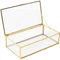 Joyas Caja Transparente,Caja de Vidrio Geométrica Adornos,Transparente de Cristal Organizador de Caja,Caja Rectangular de Cristal con Tapa de Oro,para Baño Tocador Cosméticos y Almacenamiento