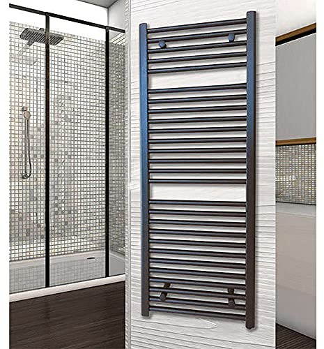 baanio - Radiador Toallero Agua Negro Mate | 118x50x45 cm, Hierro | Secatoallas Negro | Toallero Calefacción, Distancia Entre Ejes 45cm, Apto para Tubo Multicapa - PEX y Cobre