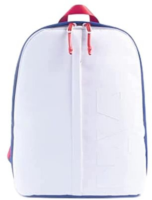 NAVA DESIGN - Zaino Small Organizzato con Uno Scomparto, Tasca Imbottita Porta PC/Tablet e Tasca Frontale Verticale, Colore Bianco/Cobalto/Rosso - Dimensioni 38 x 29 x 12 cm