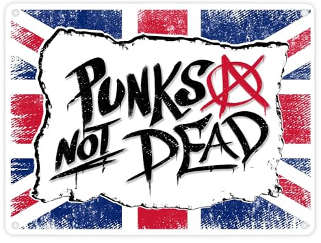 Punks not Dead Union Jack Metallschild in 15x20 cm im Graffiti Look mit Anarchie-Zeichen für echte Punker und Rebellen britisch Rock Musik Alternativ UK