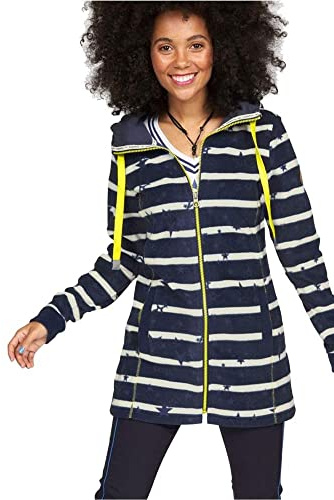 Bekleidung Kangaroos Damen Long Fleecejacke Streifen Fleece Jacke gestreift (32-34, Marine)