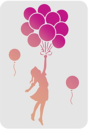 FINGERINSPIRE Ballon Schablonen Vorlage 29,7x21cm Plastik Ballon Zeichnung Malerei Schablonen Ballon Mädchen Muster Schablonen Wiederverwendbare Schablonen zum Malen auf Holz, Boden, Wand und Fliesen…