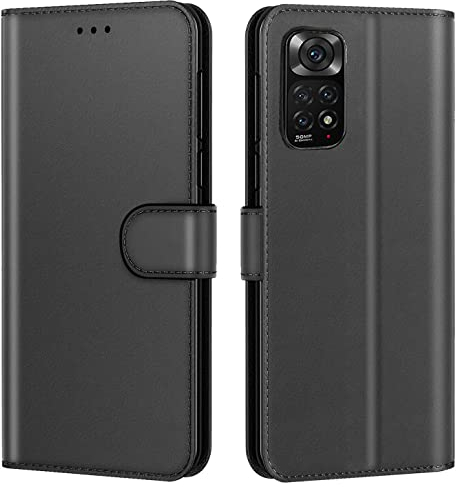 New&Teck Custodia a portafoglio per Xiaomi Redmi Note 11 / Redmi Note 11S 4G (Non per Note 11S 5G) in pelle multifunzione, chiusura magnetica, antiurto, colore: Nero