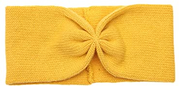 Zwillingsherz Stirnband mit Knoten - Hochwertiges Strick-Kopfband für Damen Frauen Mädchen - kuschelig - Wolle - Ohrenschutz - Haarband - warm und weich für Herbst Winter und Frühjahr gelb